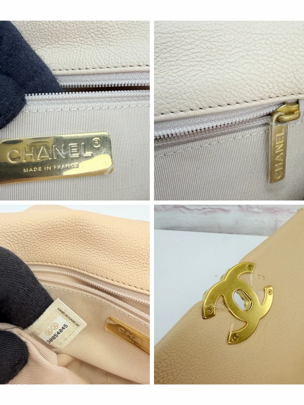 Chanel 19 Flap Medium Calfskin Crochet Shoulder Bag Beige